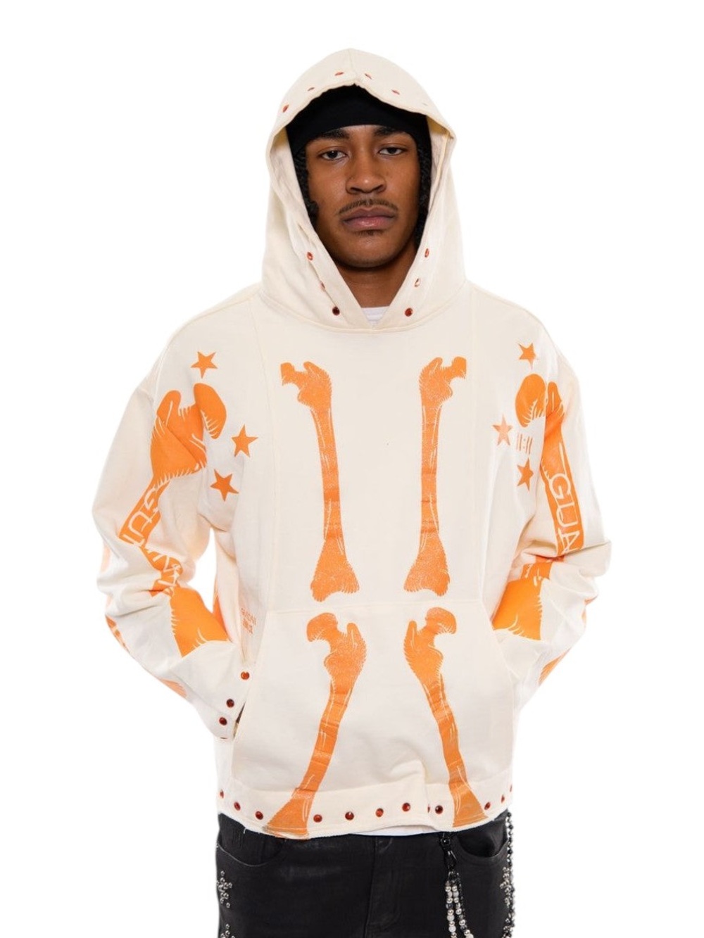 Gunzinii Mens French Terry Pullover Hoodie Off White